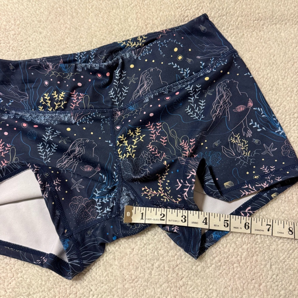Born Primitive Athletic Booty Shorts Mermaid Marine Ocean Print Workout Gym Blue - Picture 4 of 8